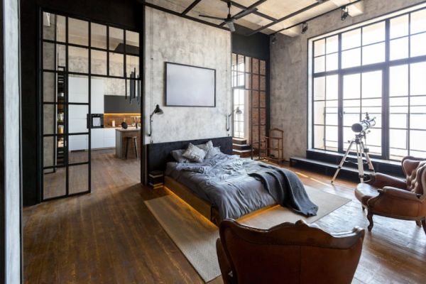 diaphanous spaces in homes with the industrial style