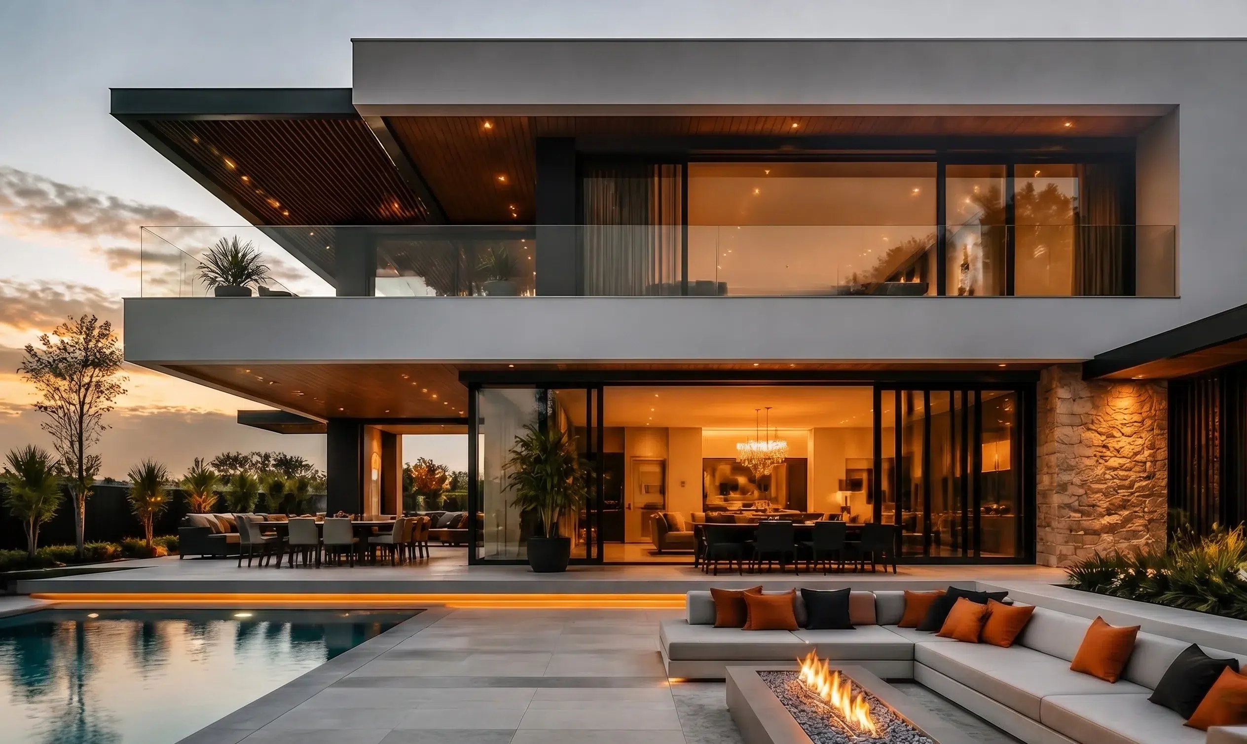 diseño de casa de lujo con terraza y piscina exterior