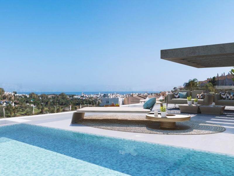 terraza del campanario Hills promocion obra nueva en Estepona